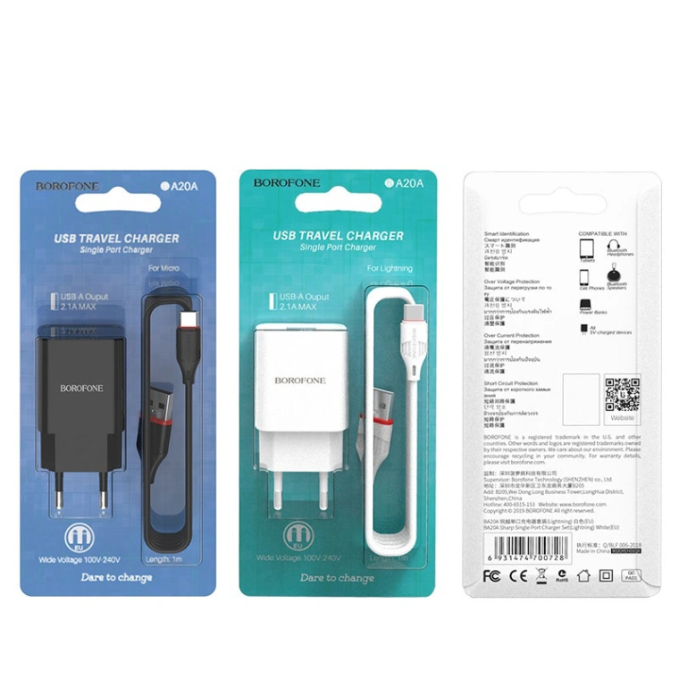 Borofone Wall charger BA20A Sharp EU set with cable 2