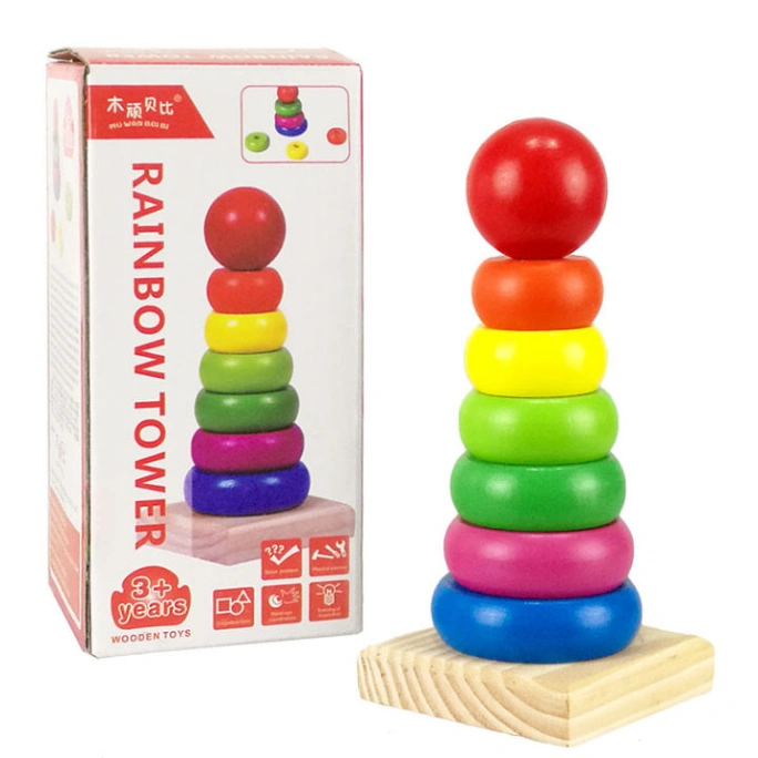 Wooden Rainbow Tower Stacking Educational Toy for Kids &amp; Toddlers 4