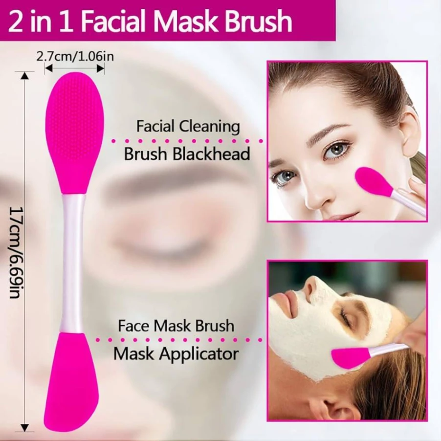 2 in 1 Silicon Facial Mask Applicator, Handheld Face Wash Brush for Pore Cleansing, Gentle Exfoliating, Removing Blackhead Brush 2