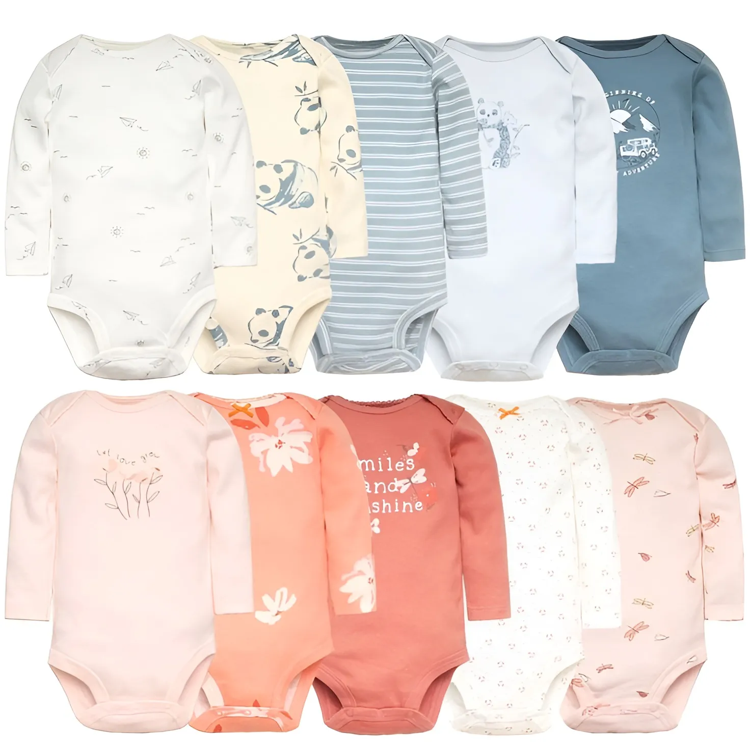 Baby Romper Bodysuit Set - 3 Piece set combo Long Sleeve Assorted for 0-36 Months | 100% Cotton | Newborn Gift Bundle for Boy/Girl/Unisex  combo set | Sizes: 0 Month, 3 Month, 6 Month | Ribbed, Printed, Combed Fabrics 7
