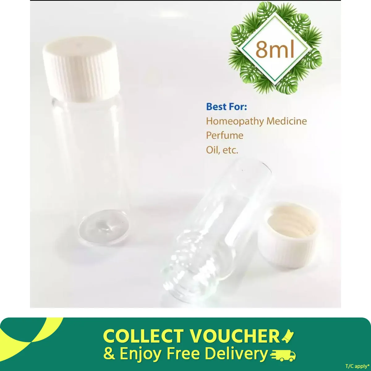 Homeopathy Medicine Small Tiny Empty Clear Glass Bottle With Cap - 8 ml (10pcs) 2