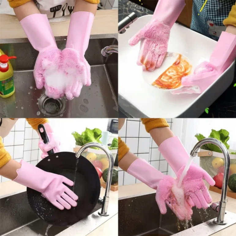 2pcs Silicone Dish Washing Kitchen Hand Gloves, Magic Silicone Dish Washing Gloves 4
