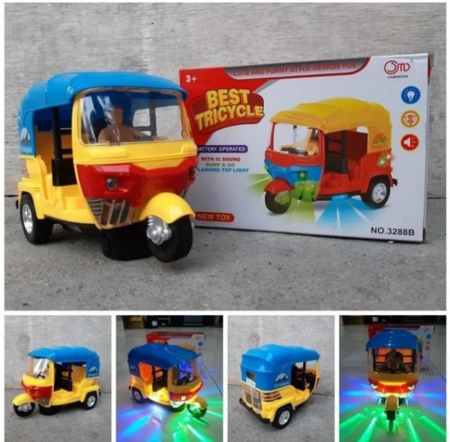 Battery Operated Auto Rickshaw Toy with Music and LED Lights – 3-Wheel Tricycle for Toddlers &amp; Kids 7