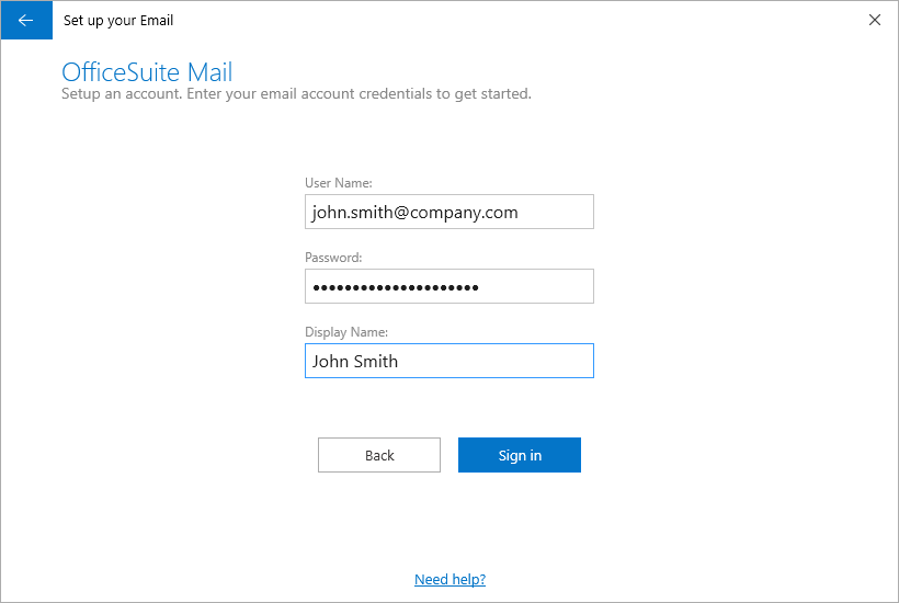 OfficeSuite Mail - Wizard - Corporate setup step 3