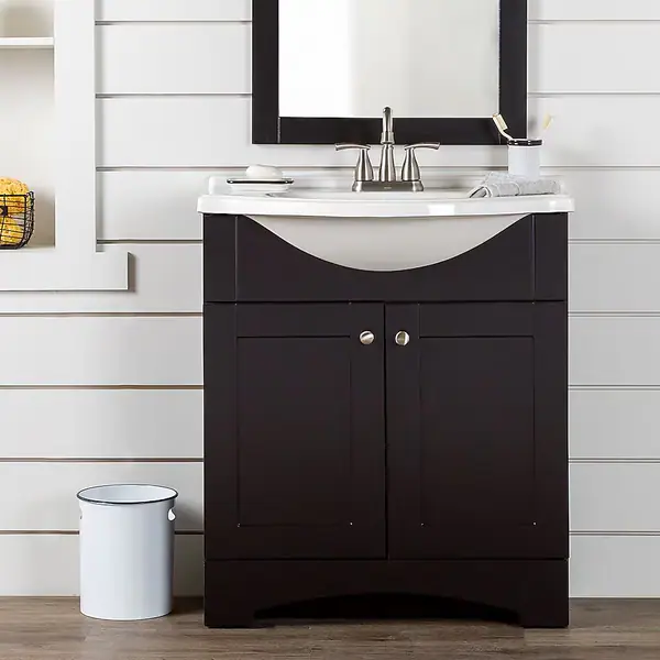 $159.00 DESIGN HOUSE BATH VANITY AND TOP-EXPRESSO FINISH WITH SOLID WHITE MARBLE TOP-25 x 19 x 31.5