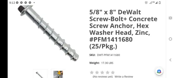 Concrete screws and bolts 
