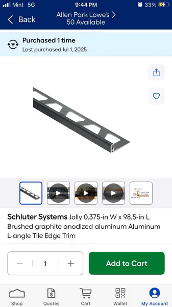 Schluter system 3.75 wide tile edge trim