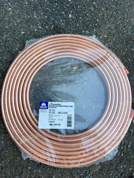 ICOOL 50 Ft. Mini Split Line Set, 1/4" & 3/8" O.D. Twin Copper Pipes, 3/8" Thickened PE Insulated Coil Copper Line with Nuts for Air Conditioner HVAC Refrigeration and Heating, without Fittings