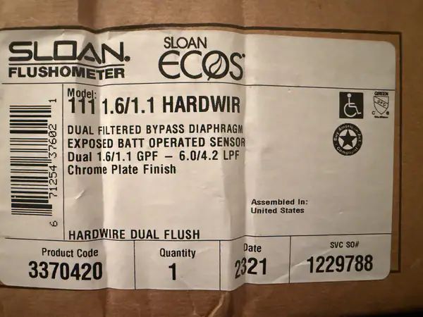 Sloan ECOS 111 Hardwired Dual-Flush Sensor Flushometer – 3370420 – New Open Box
