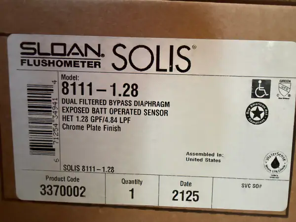 2 Sloan SOLIS 8111-1.28 Automatic Sensor Flushometers – 3370002 – New Open Box
