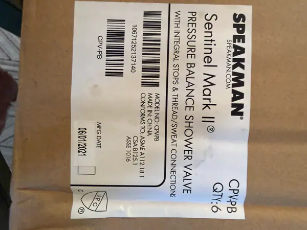 6 Speakman CPV-PB Sentinel Mark II Pressure Balance Shower Valves – NEW