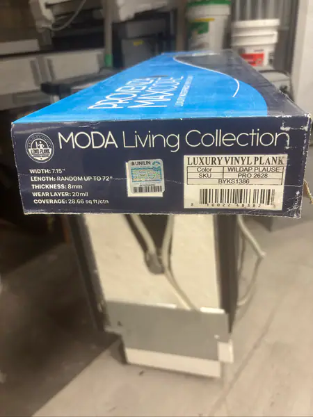 Box of Moda Living Collection Luxury Vinyl Plank Flooring