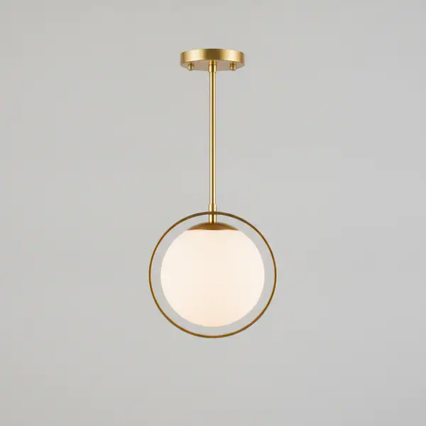 10 in. 1-Light Gold Mini Pendant with Opal Glass Globe Shade