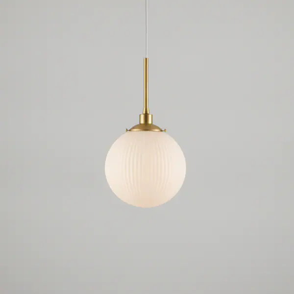 1-Light Gold Pendant with White Ribbed Glass Globe Shade