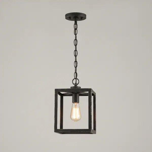 Boswell Quarter 9-1/2 in. 1-Light Distressed Black Farmhouse Mini Pendant