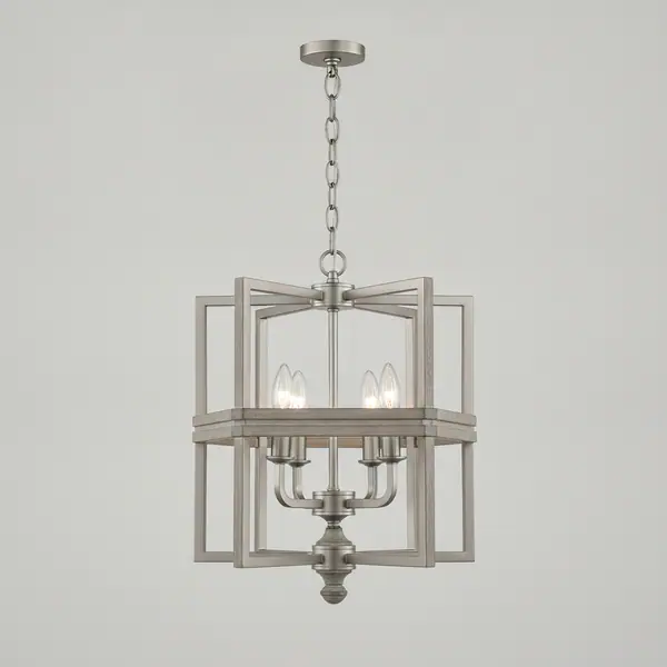 Boswell Quarter 5-Light Brushed Nickel Chandelier with Weathered Gray Wood Accents
