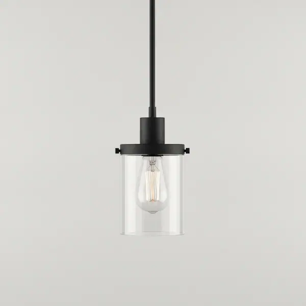 Tavares Collection 11 in. 1-Light Matte Black Mini Pendant with Clear Glass Shade