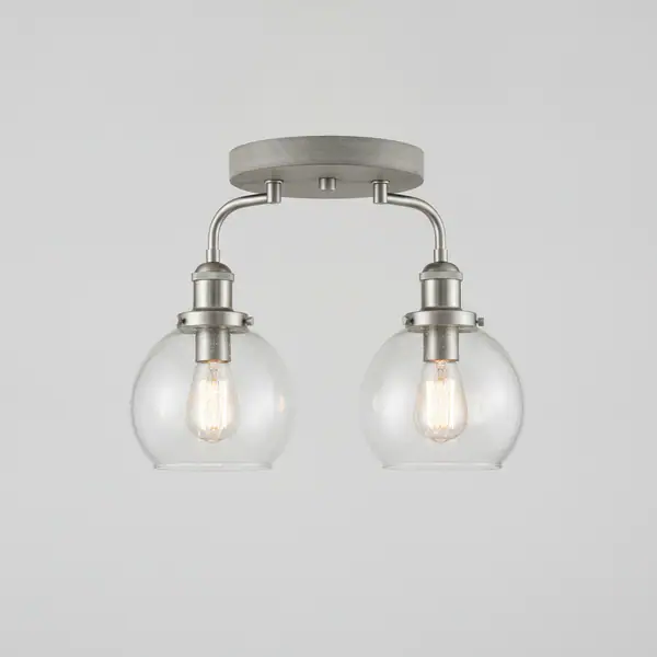 Richland 2-Light Grey Wood Semi-Flush Mount with Clear Seedy Glass
