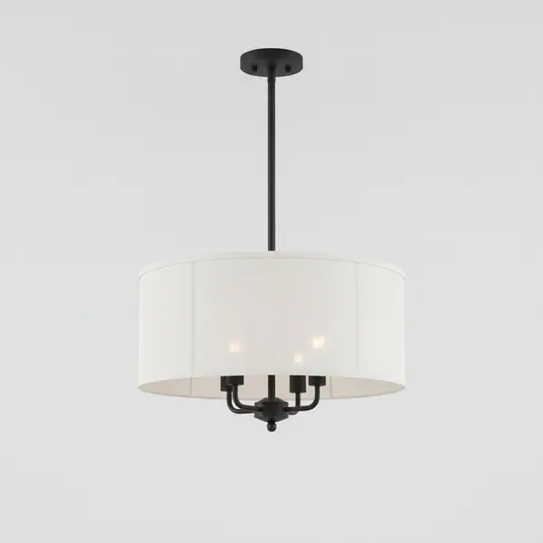 Brookley 4-Light Matte Black Shaded Pendant with White Fabric Shade