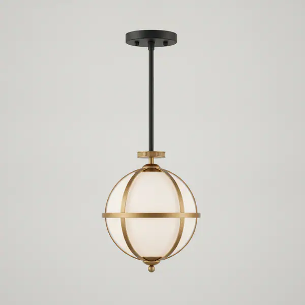 Nadine 12.75 in. 1-Light Black and Antique Gold Pendant with Frosted Glass Globe