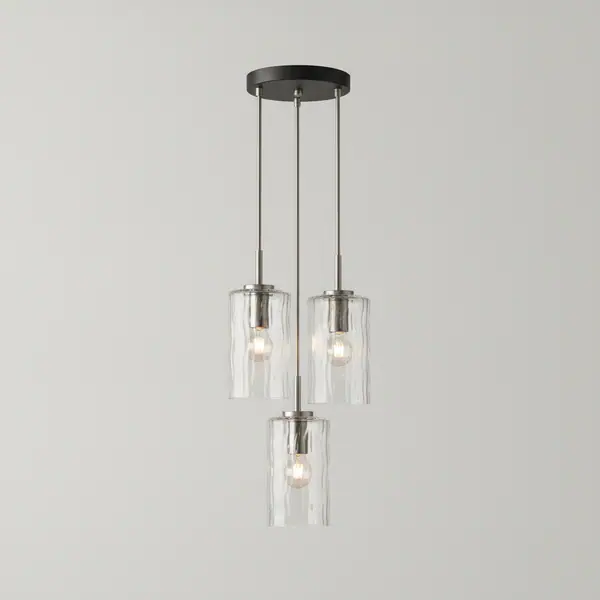 Elara 3-Light Matte Black and Brushed Nickel Pendant with Clear Textured Glass