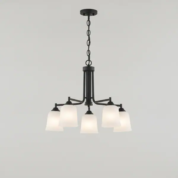Juniper 5-Light Matte Black Chandelier with White Opal Etched Glass Shades