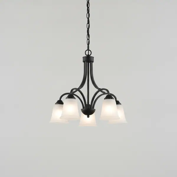 16.5 in. 5-Light Black Down-Light Chandelier with Frosted Glass Bell Shades