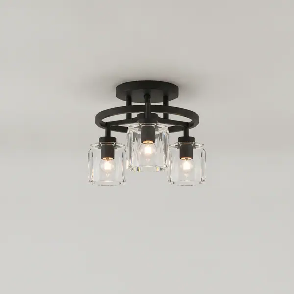 Kristella 12.5 in. 3-Light Matte Black Semi-Flush Mount with Clear Crystal Shade
