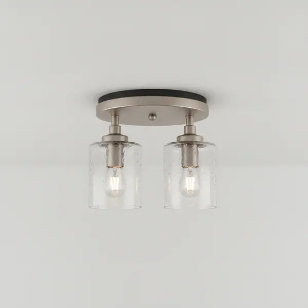 Elara 12 in. 2-Light Matte Black and Brushed Nickel Flush Mount with Clear Textured Glass