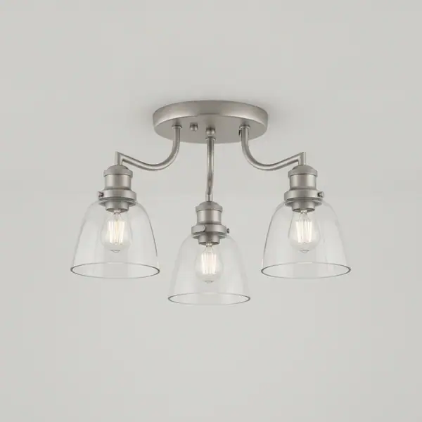 Huxby 13 in. 3-Light Brushed Nickel Semi-Flush Mount with Clear Glass Shade