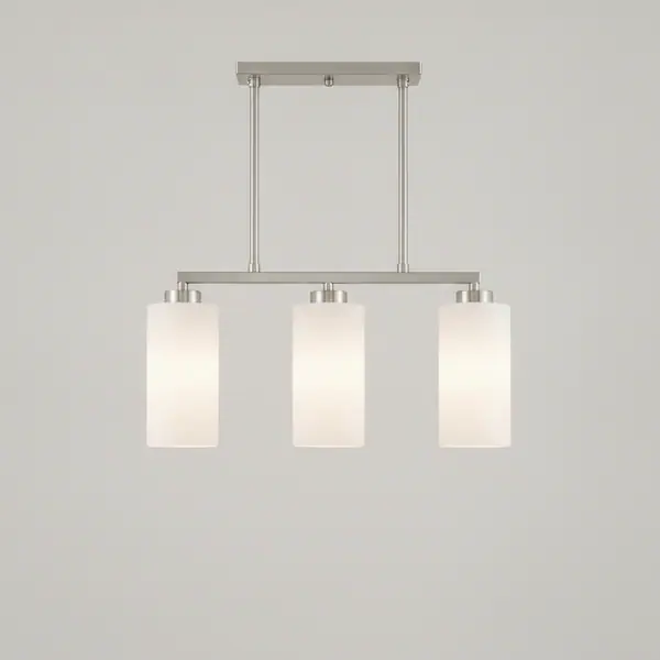 Corbin 3-Light Brushed Nickel Linear Chandelier with White Opal Glass Shades