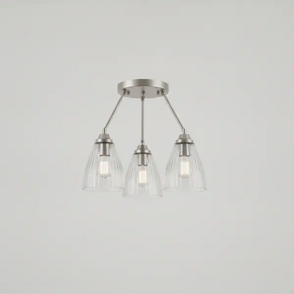 Delphi 3-Light Brushed Nickel Shaded Pendant with Clear Ribbed Glass Shade