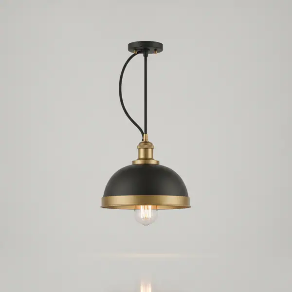 Knollwood 7 in. 1-Light Black Bronze Mini Pendant with Vintage Brass Accents