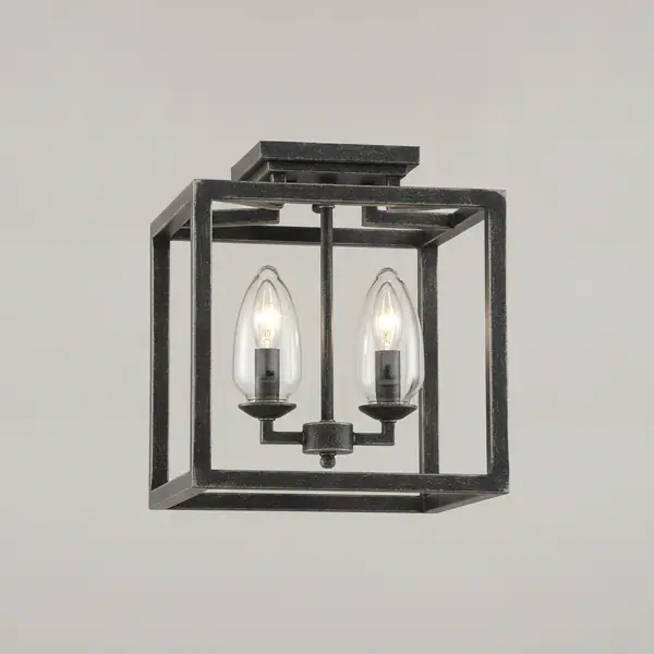 Boswell Quarter 12-1/2 in. 2-Light Distressed Black Open Cage Flush Mount