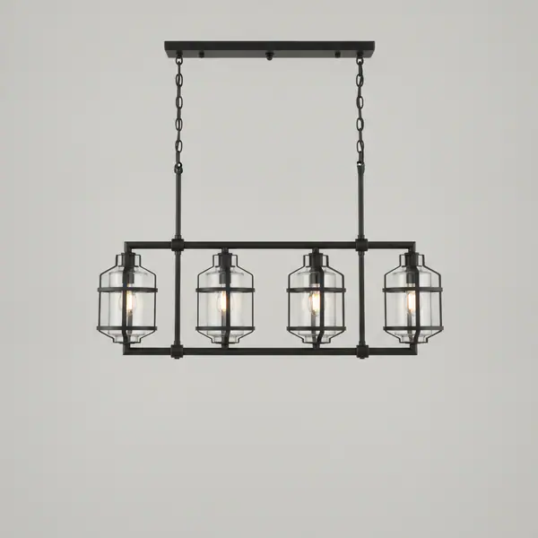 Weyburn 36 in. 5-Light Farmhouse Linear Chandelier with Caged Metal Shade