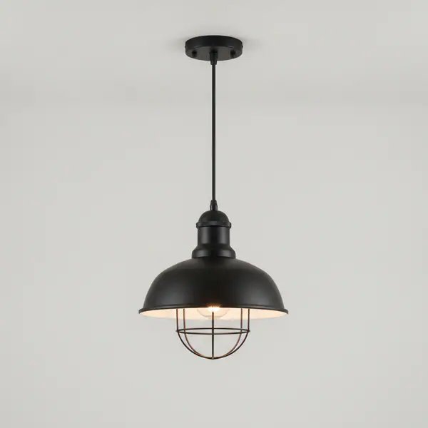 1-Light Black Warehouse Pendant with Metal Shade