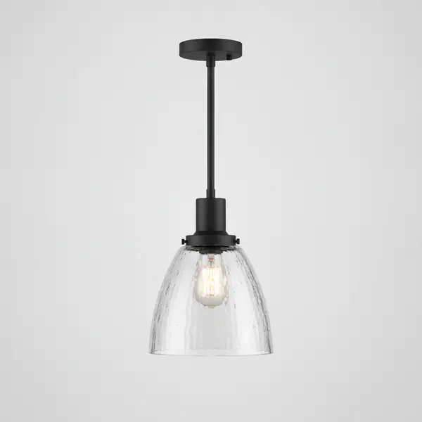 Mauzy Collection 1-Light Matte Black Pendant with Clear Water Glass Shade