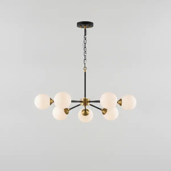 24.25 in. 6-Light Black and Gold Hanging Pendant with Frosted Glass Globe Shades