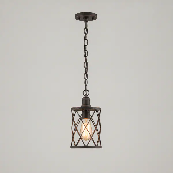 Weyburn 1-Light Bronze Farmhouse Mini Pendant with Caged Metal Shade