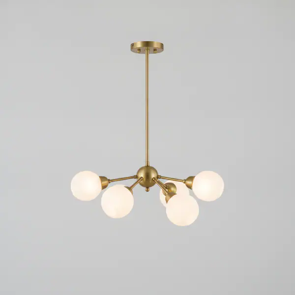 39 in. 6-Light Gold Sputnik Pendant with Frosted Glass Globe Shades