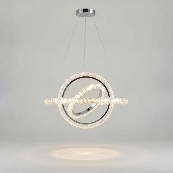 Wesley Park 2-Ring Integrated LED Chrome Pendant with Clear Crystal-Cut Acrylic Rings