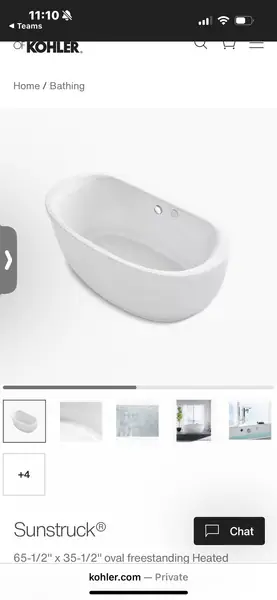 Kohler Sunstruck®
65-1/2" x 35-1/2" oval freestanding Heated BubbleMassage™ air bath with fluted shroud