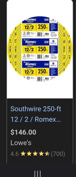 250 ft 12/2. 125 ft 6/2