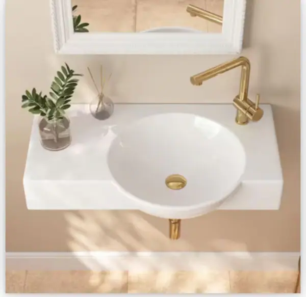 DEERVALLEY 30 in. Right Side White Ceramic Novelty Wall-Mount Sink Wall Hung Rectangular Bathroom Vessel Sink, Single Faucet Hole