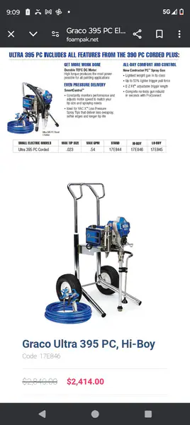 Graco ultra pro 395 PC airless paint sprayer hi boy
