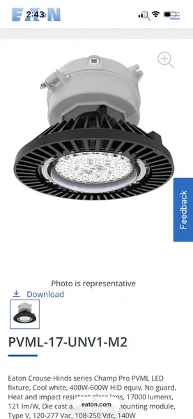 
Eaton Crouse-Hinds series Champ Pro PVML LED light fixture 