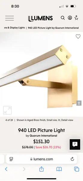 Quorom 
Aged Brassa
18* LED PICTURE LIGHT AGED BRONZE 940-18-80