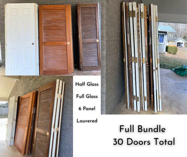 Solid Wood 6 Panel, Louvered and Full Glass French Doors
