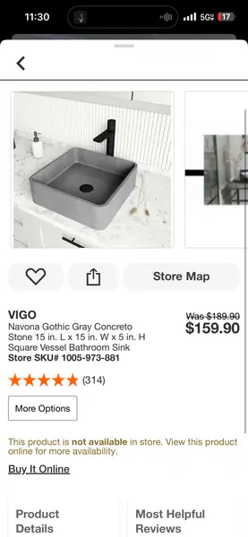 VIGO Concrete Stone Vessel Sink (15" x 15") - Modern Matte Gray