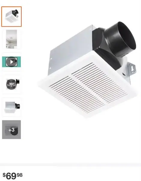 Hampton Bay 1004181633
80 CFM Ceiling Mount Room Side Installation Humidity Sensing
Bathroom Exhaust Fan, ENERGY STAR